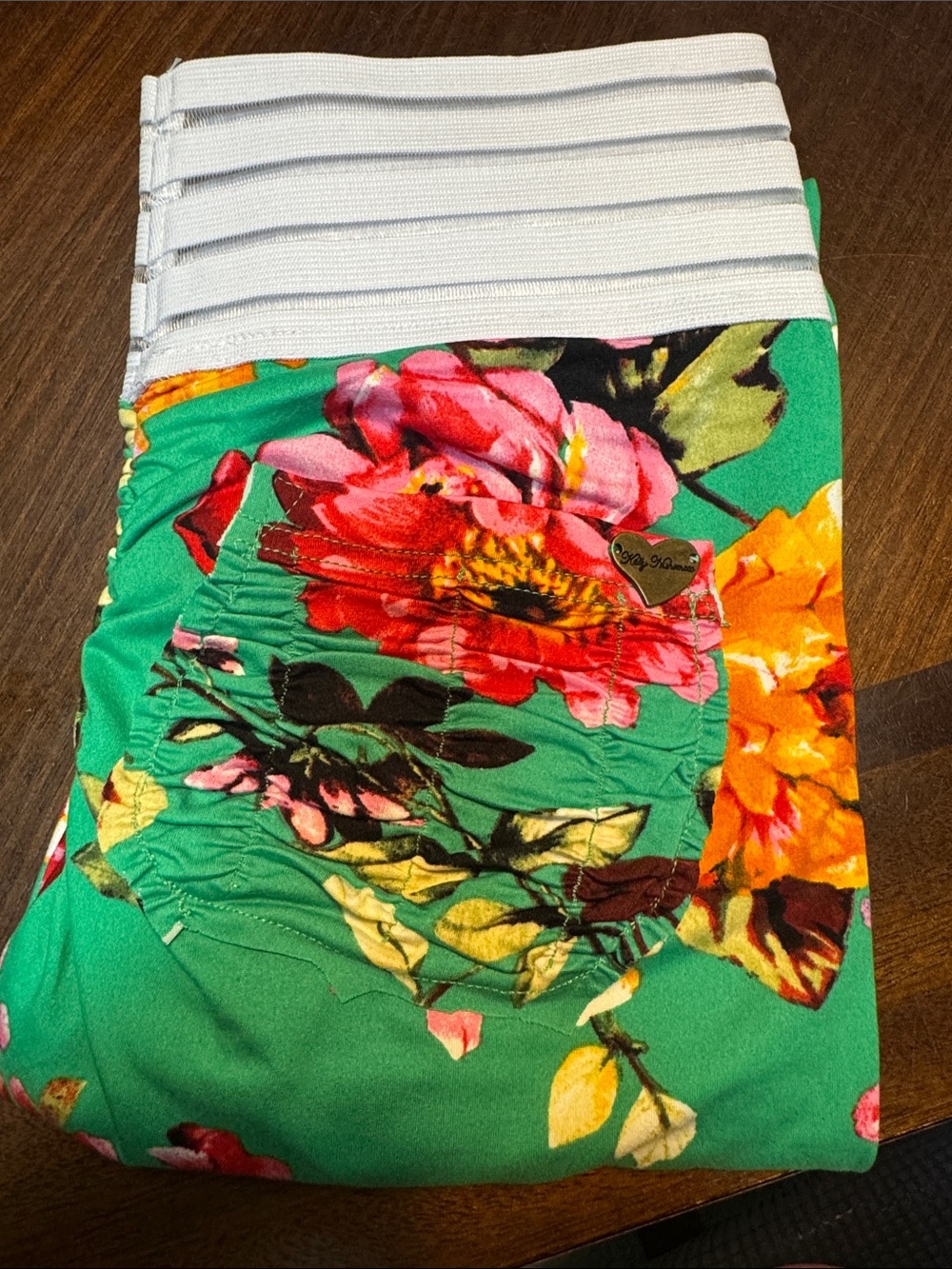 Cute Booty Lounge Green Floral Leggings with White Waistband